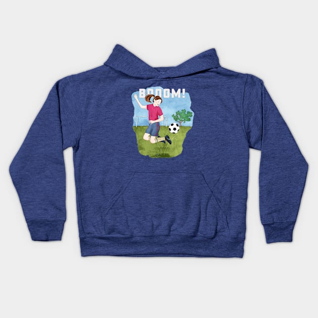 Booom! Girl playing soccer Kids Hoodie by SW10 - Soccer Art